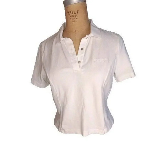 Outdoor Voices White Preppy Crop Active Gym Sporty Logo Polo Medium - Picture 1 of 10